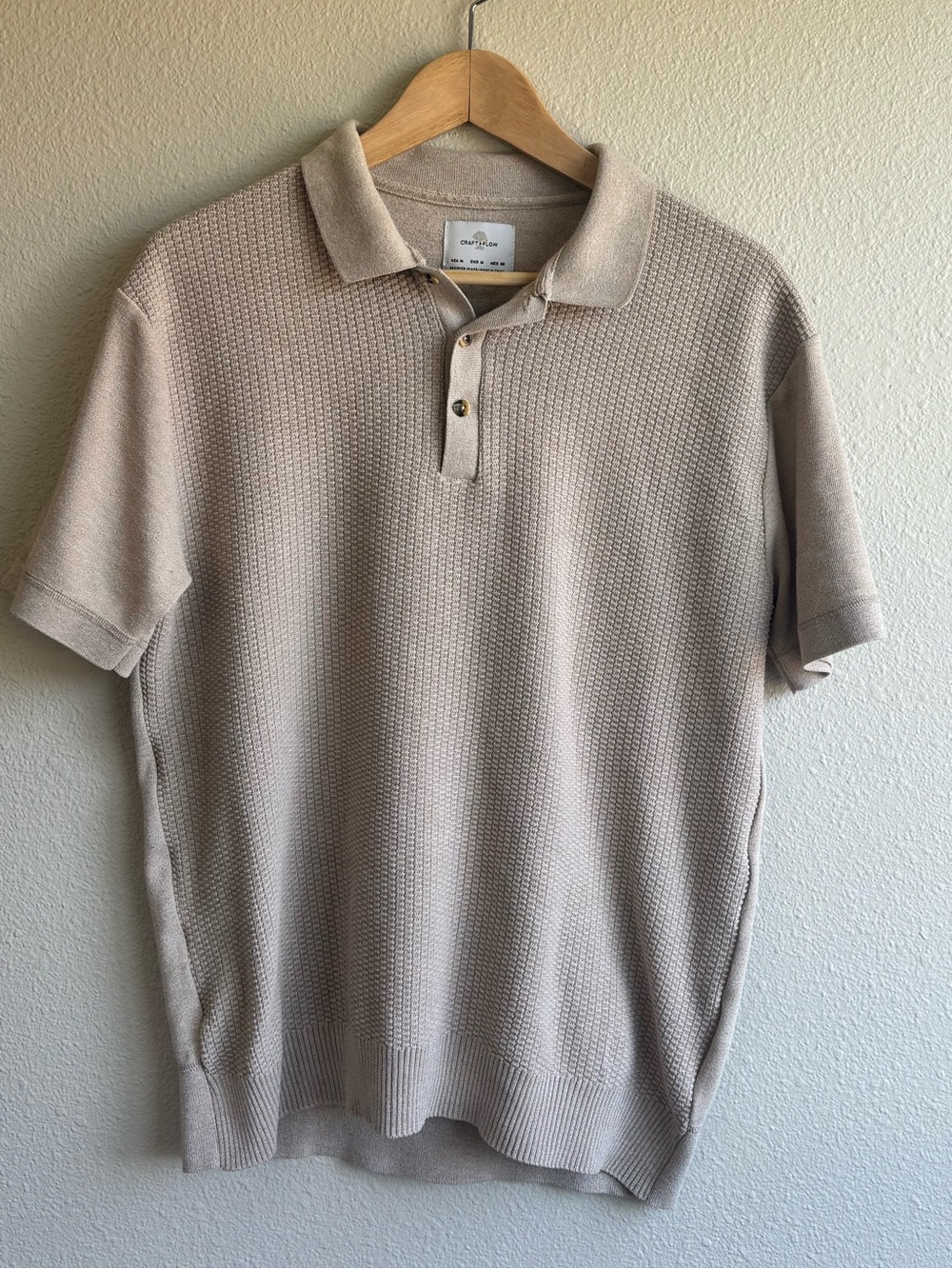 Men's Textured Short-Sleeve Polo Shirt - Beige